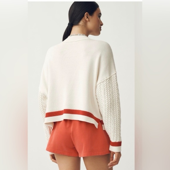 Anthropologie Maeve Nantucket Graphic Cable Knit Sweater - Cream & Red Sz L NWT - Picture 4 of 9